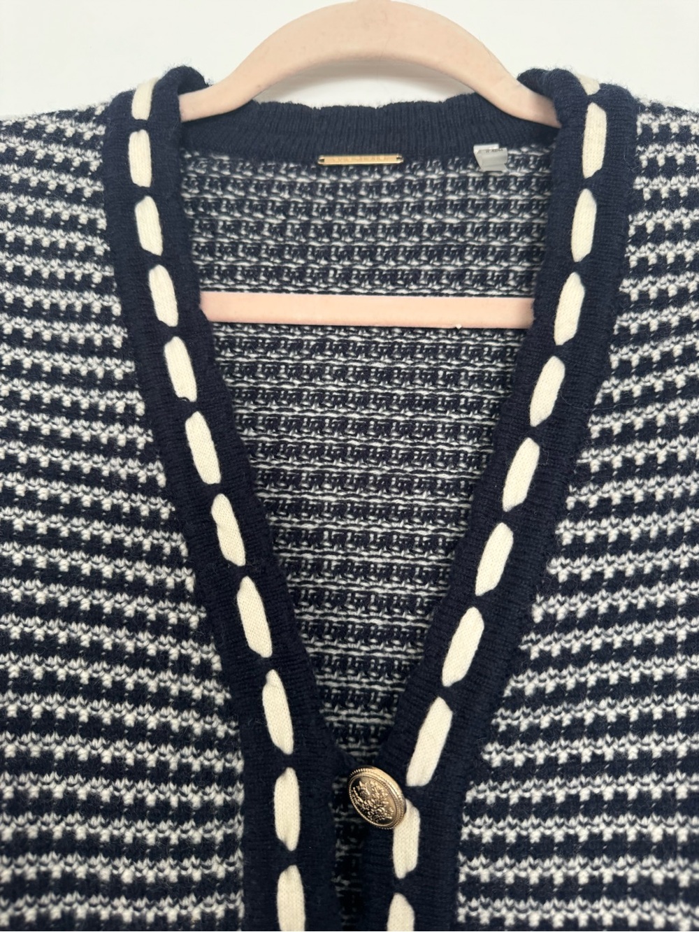 Elie Tahari Navy and White Alta Cardigan Wool/Cashmere - Picture 5 of 12
